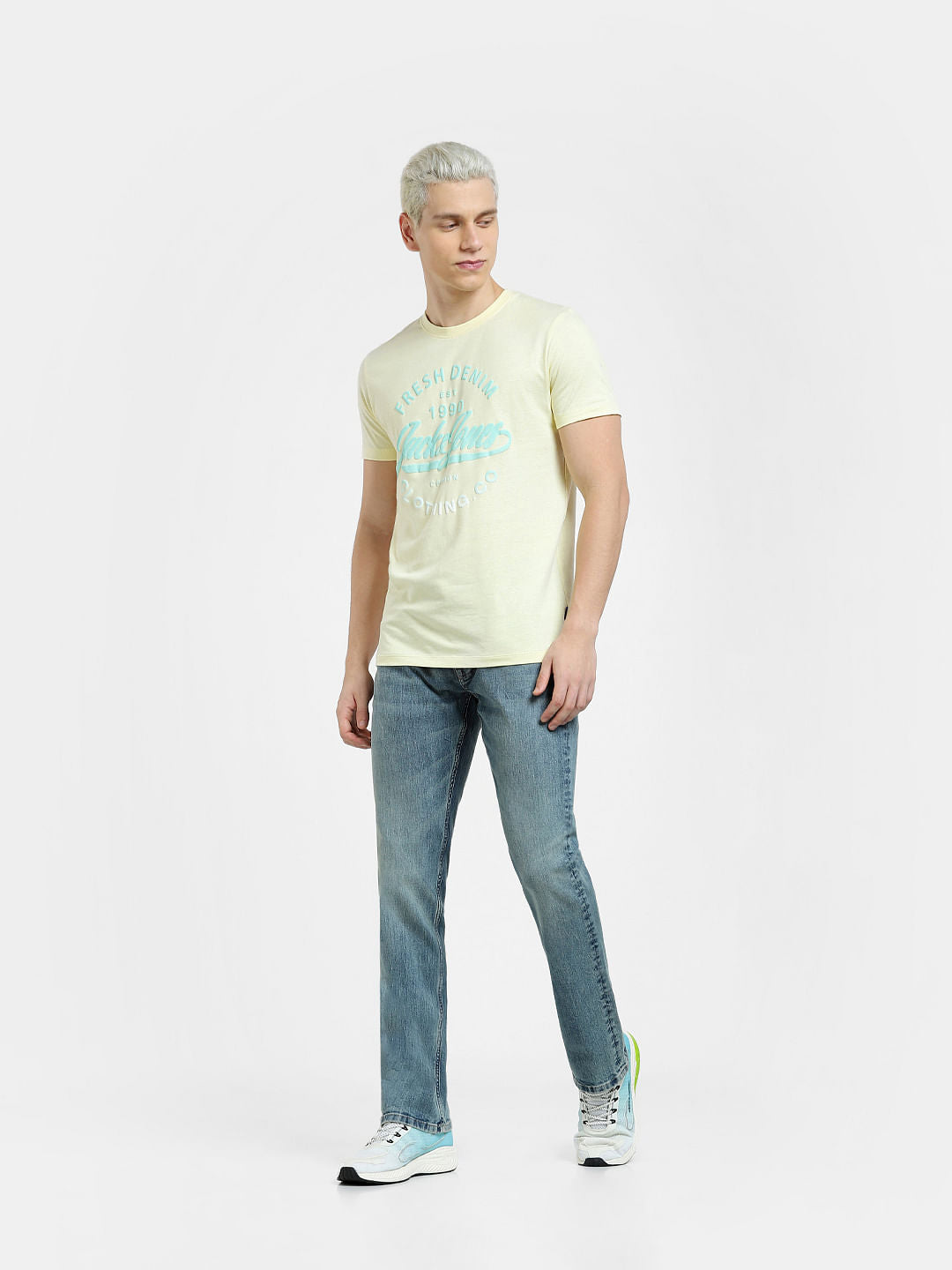 Beige Logo Print Crew Neck T-shirt