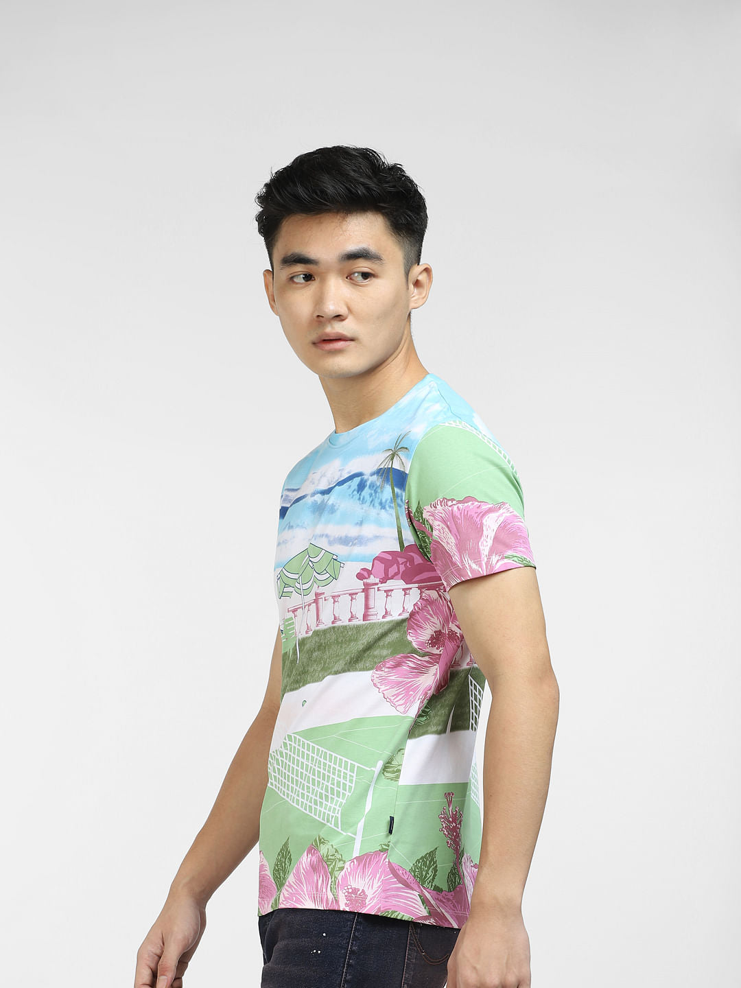 Blue Printed Crew Neck T-shirt