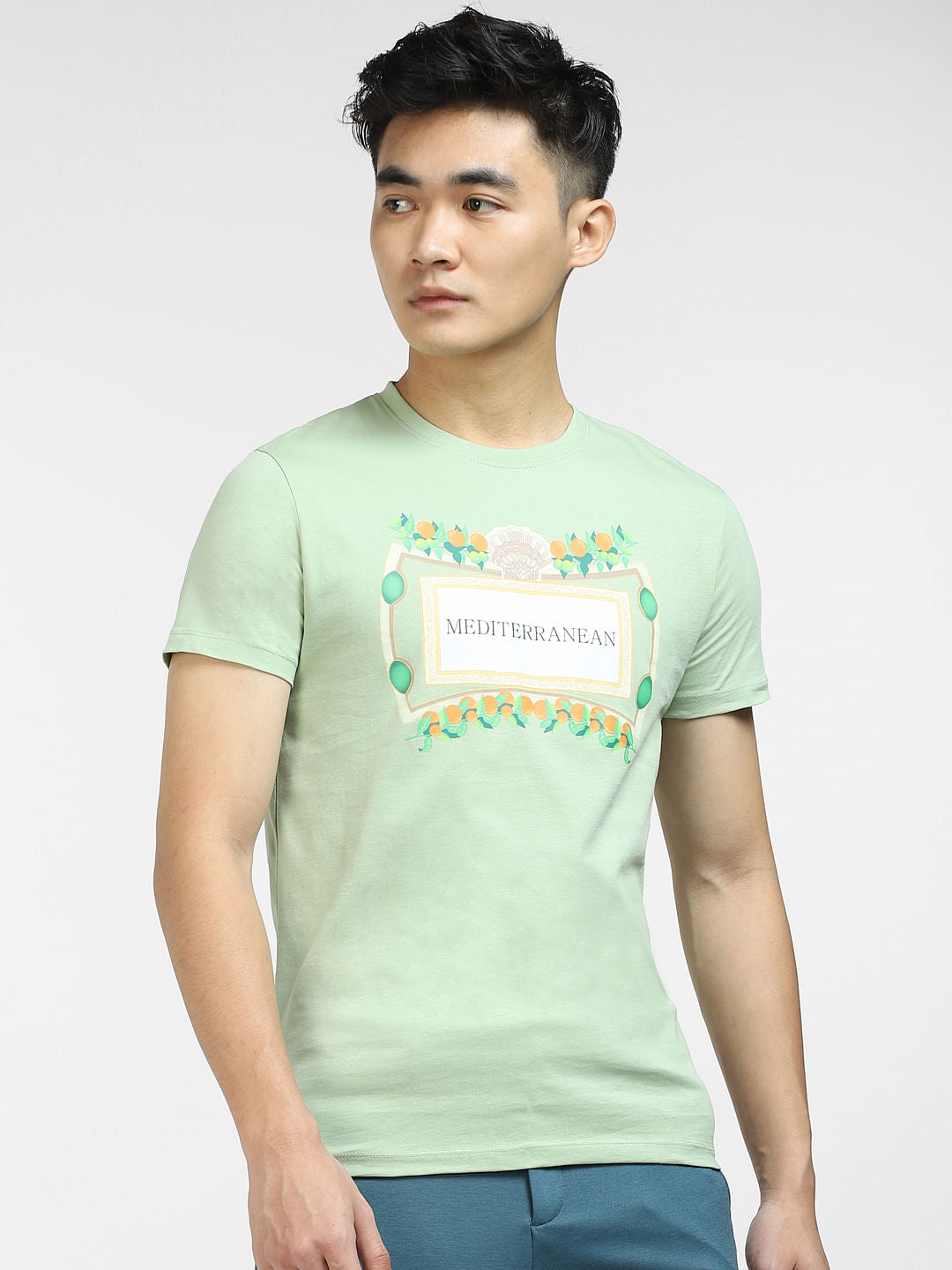 Green Printed Crew Neck T-shirt