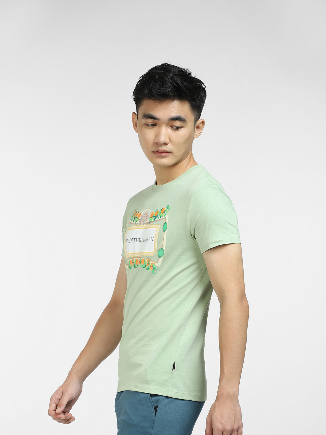 Green Printed Crew Neck T-shirt