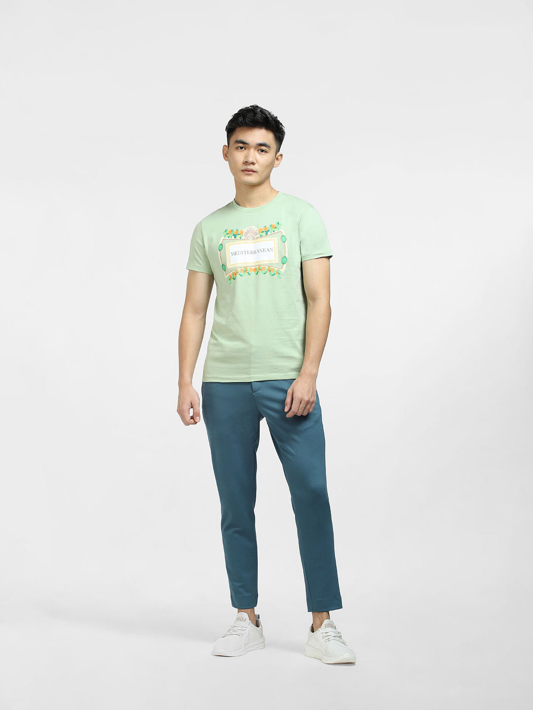 Green Printed Crew Neck T-shirt