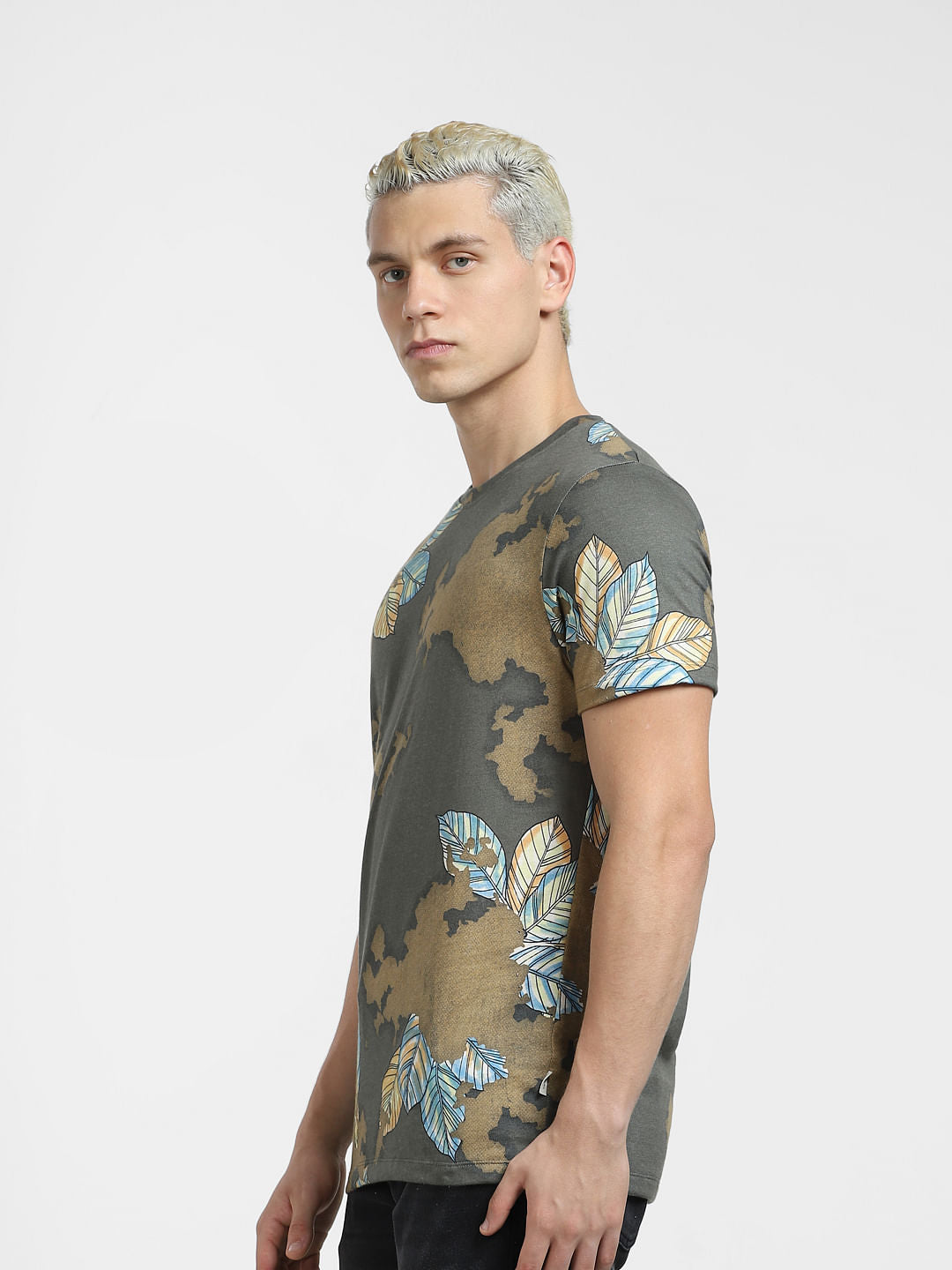 Green All Over Print Crew Neck T-shirt