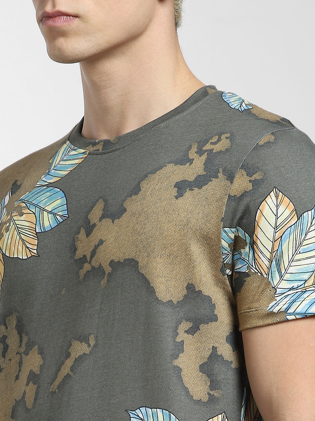 Green All Over Print Crew Neck T-shirt