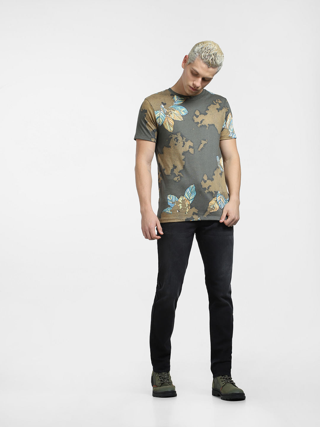 Green All Over Print Crew Neck T-shirt