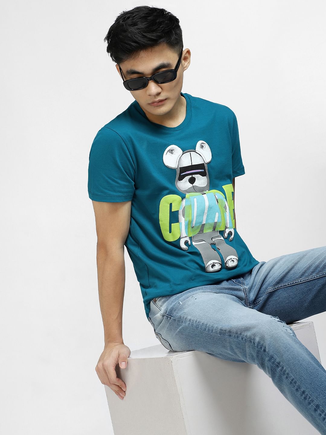 Blue Graphic Print Crew Neck T-shirt