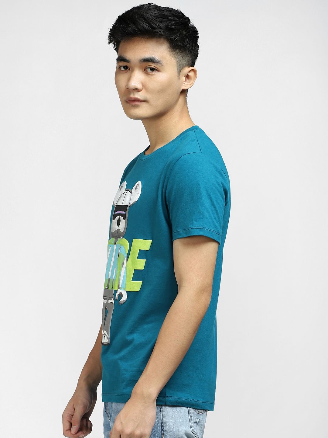 Blue Graphic Print Crew Neck T-shirt