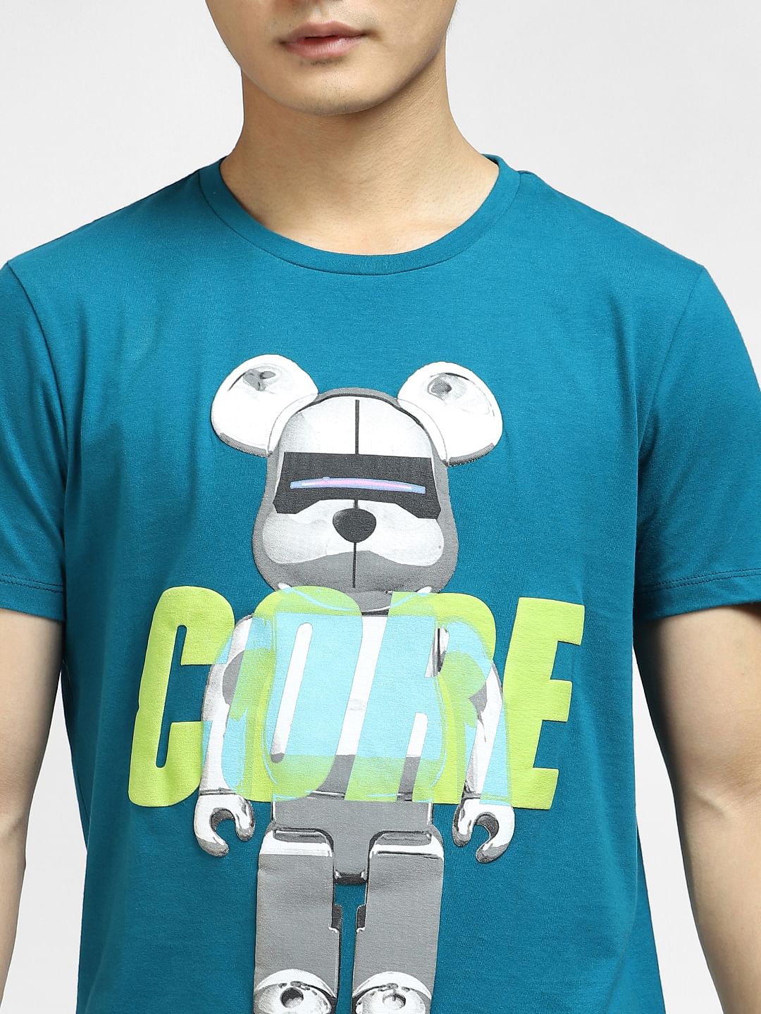 Blue Graphic Print Crew Neck T-shirt