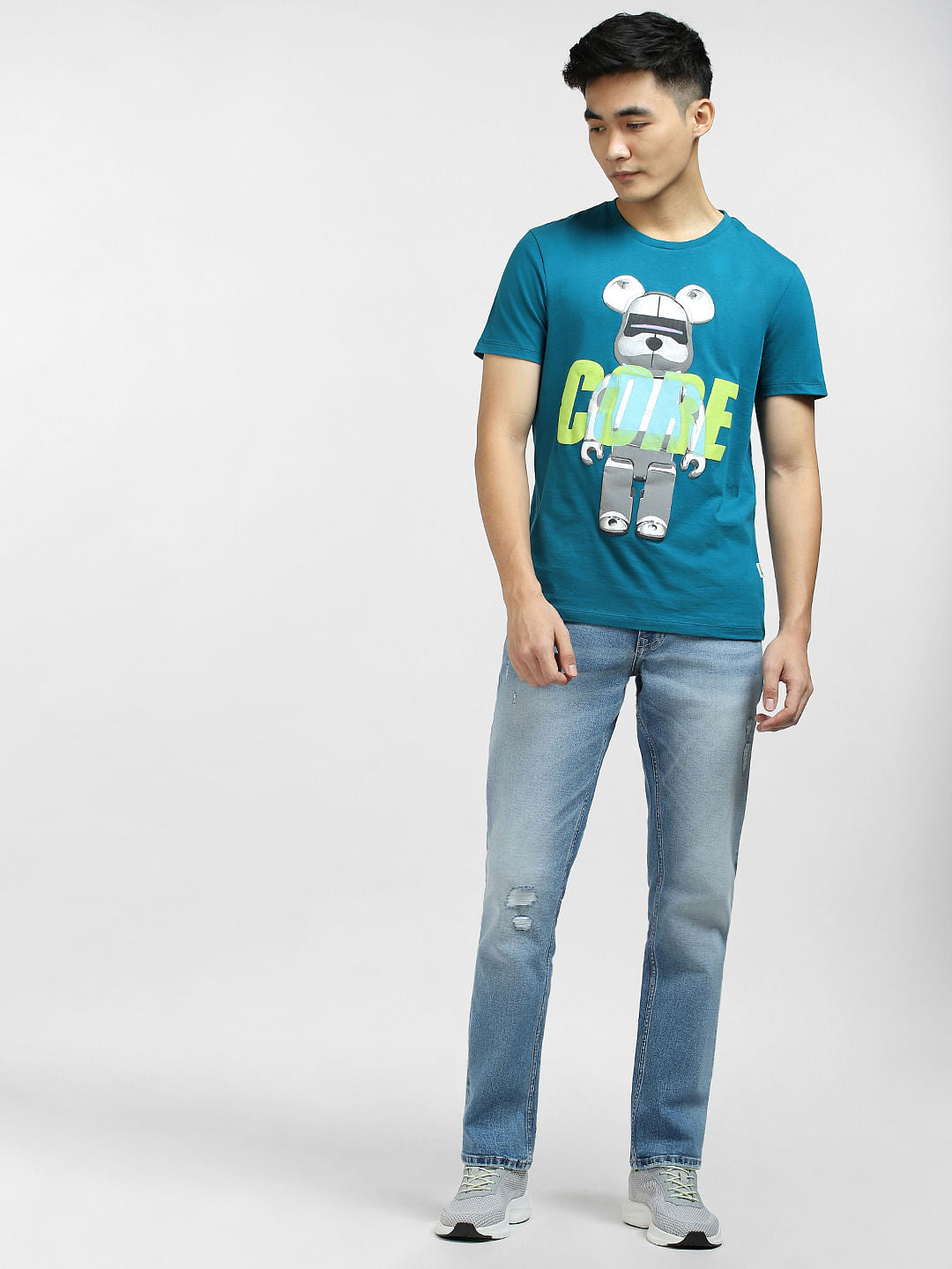 Blue Graphic Print Crew Neck T-shirt