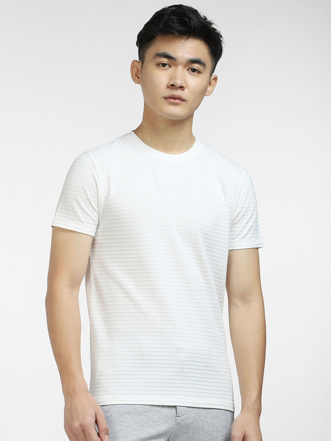 White Self-Design Crew Neck T-shirt