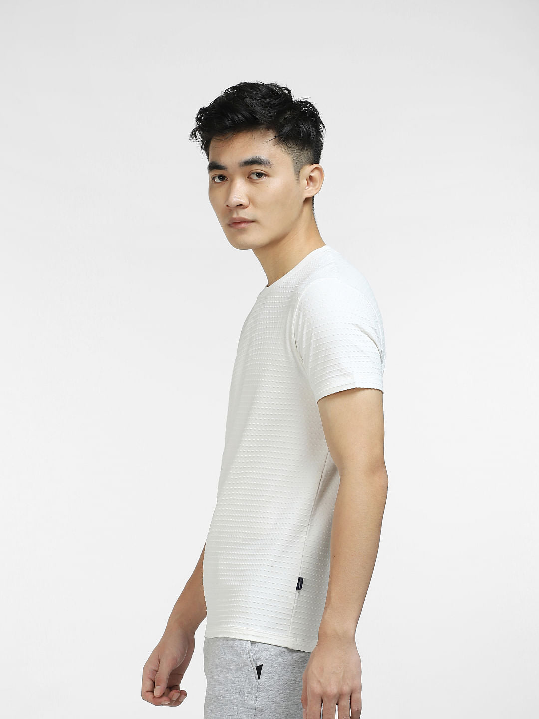 White Self-Design Crew Neck T-shirt