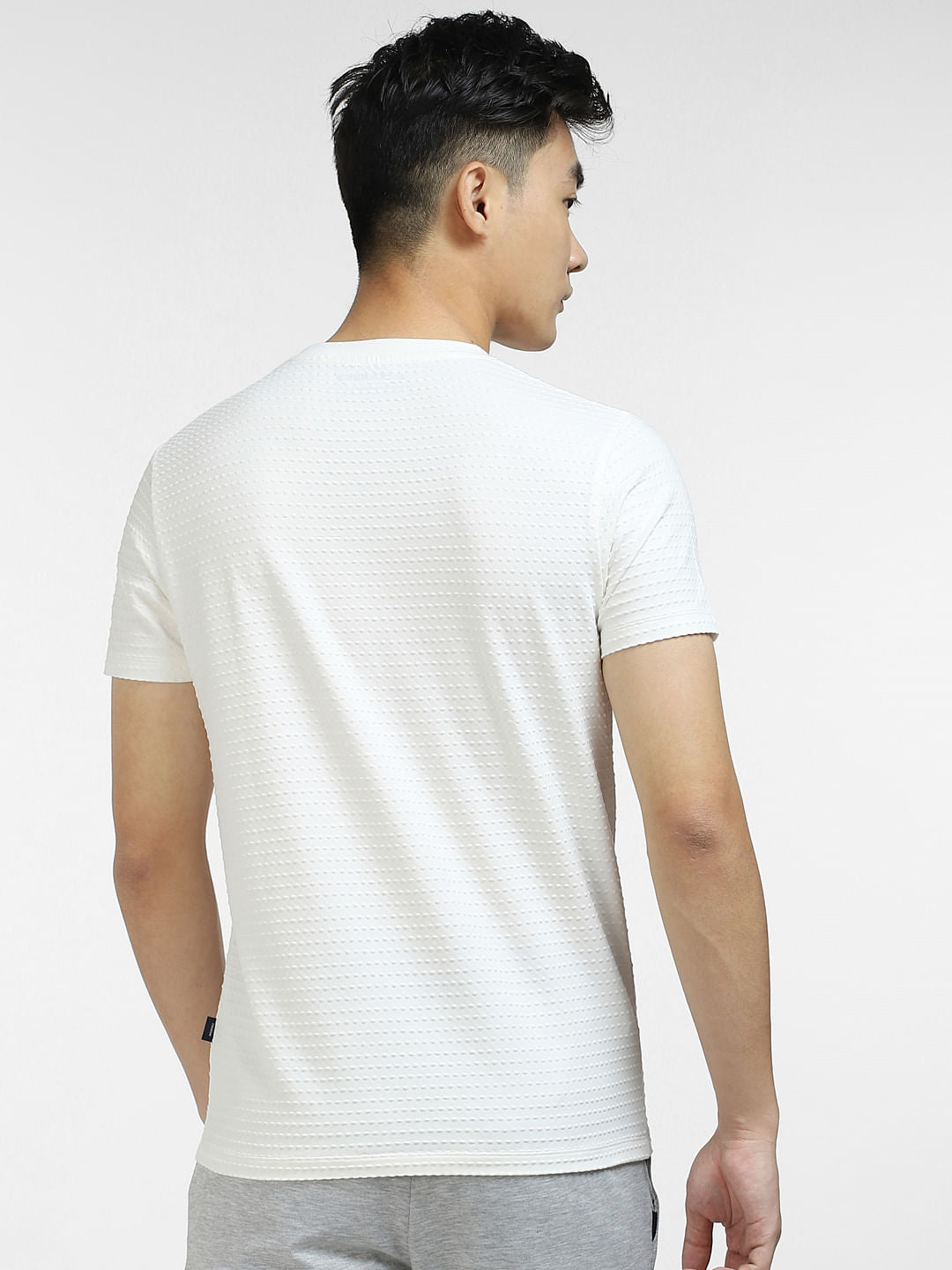 White Self-Design Crew Neck T-shirt