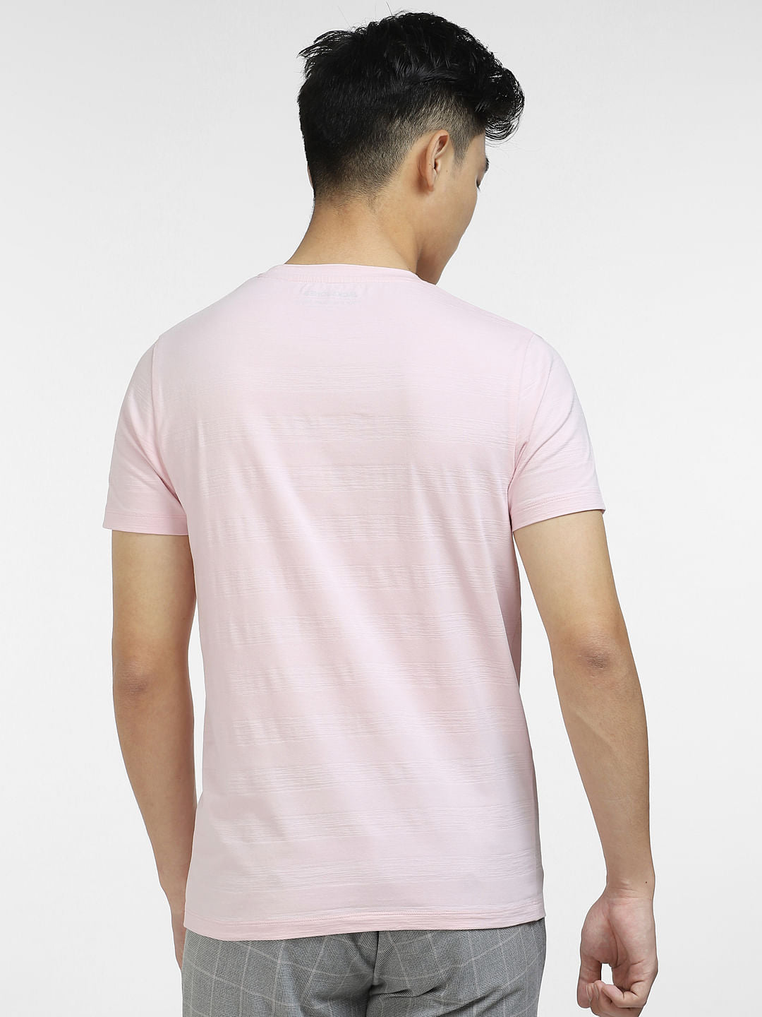 Pink Self-Design Crew Neck T-shirt