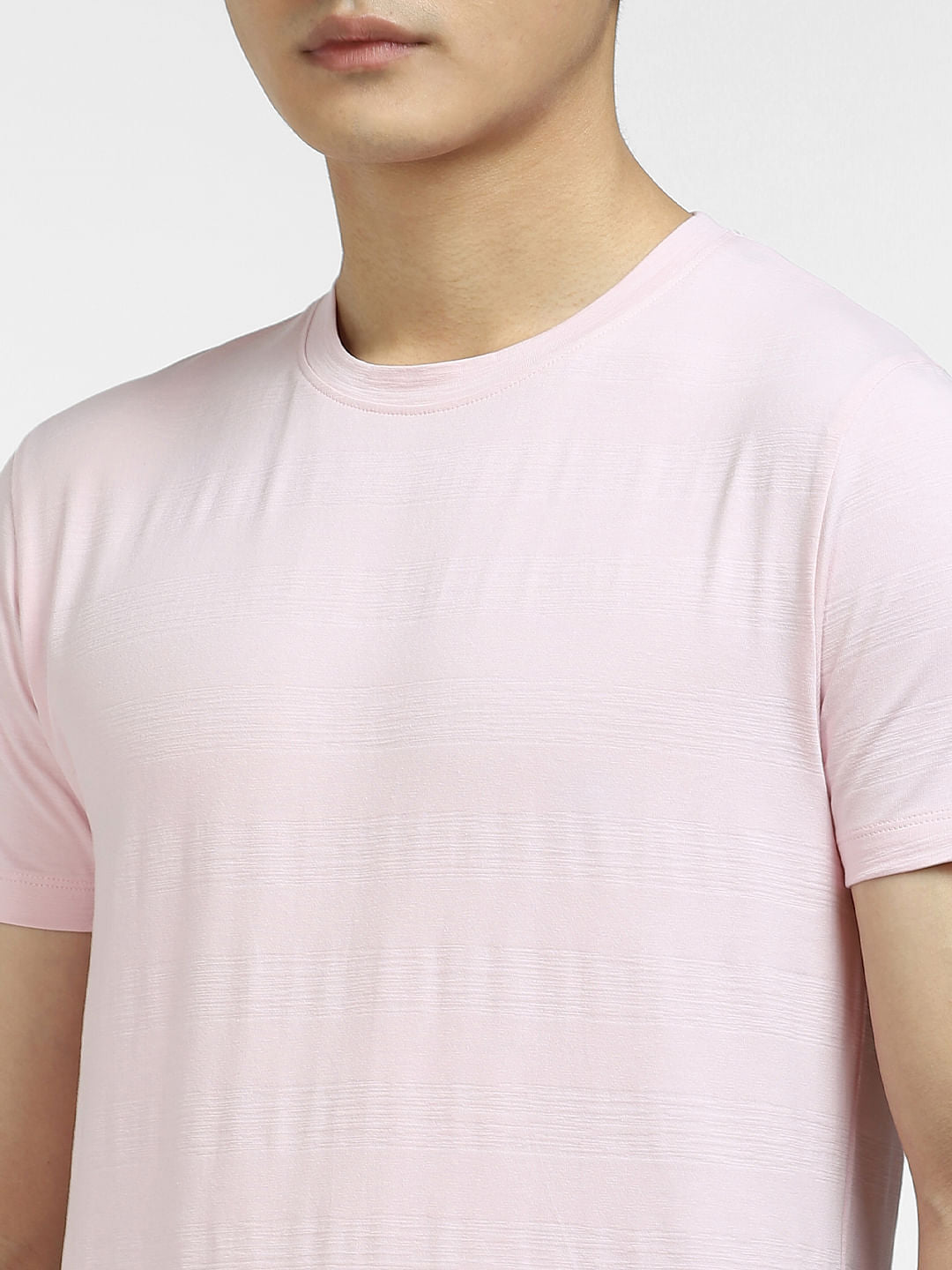 Pink Self-Design Crew Neck T-shirt