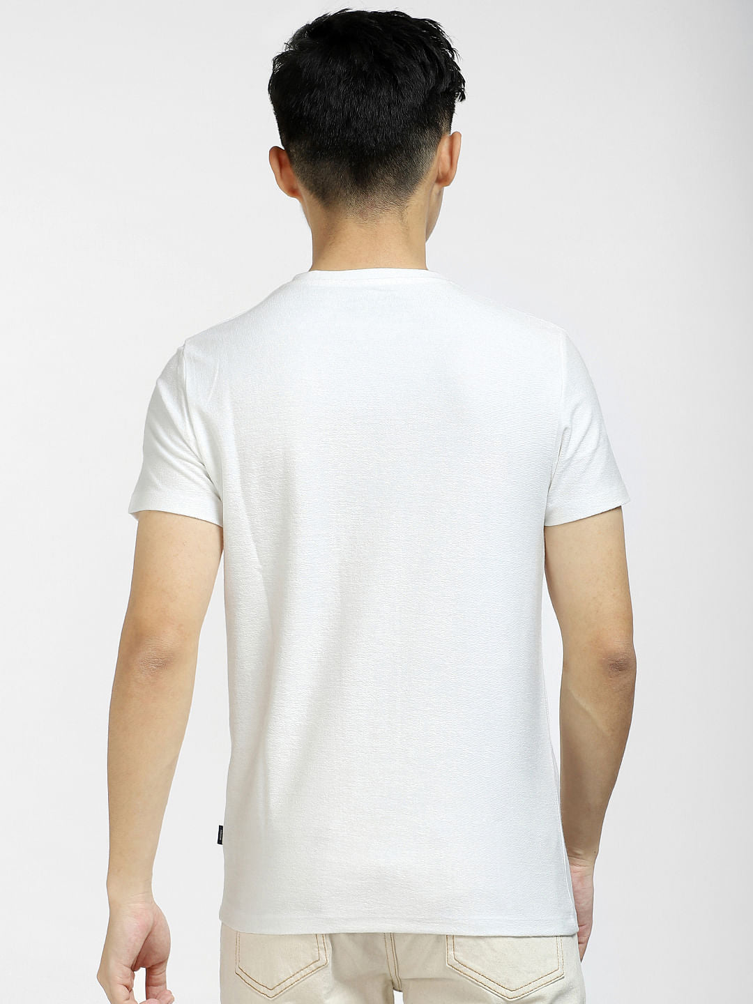 White Printed Pocket Crew Neck T-shirt