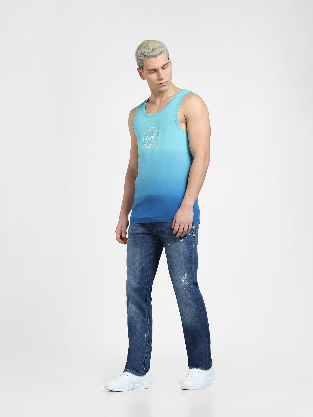 Blue Logo Print Vest T-shirt