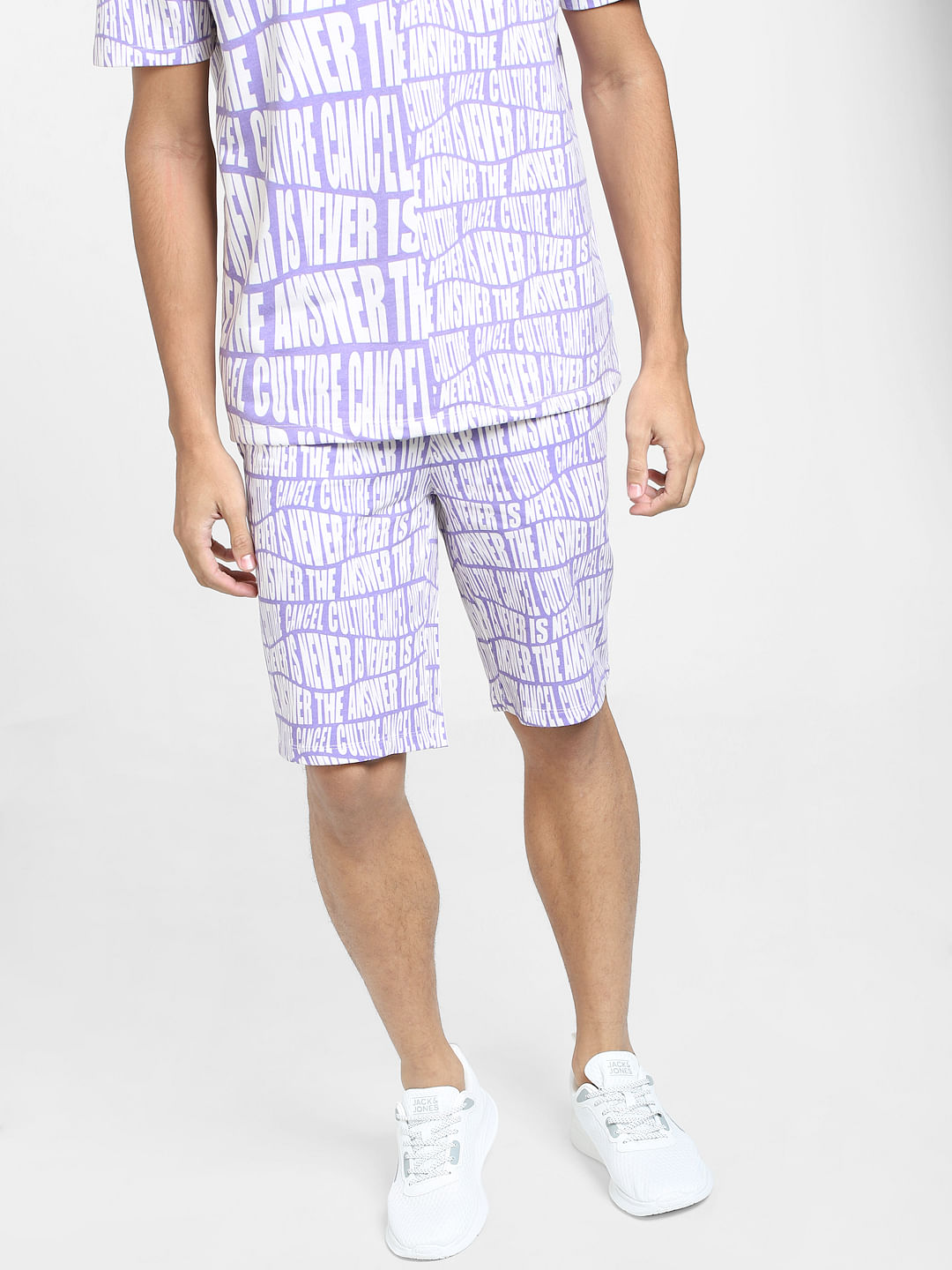 Purple Mid Rise Printed Co-ord Sweatshorts