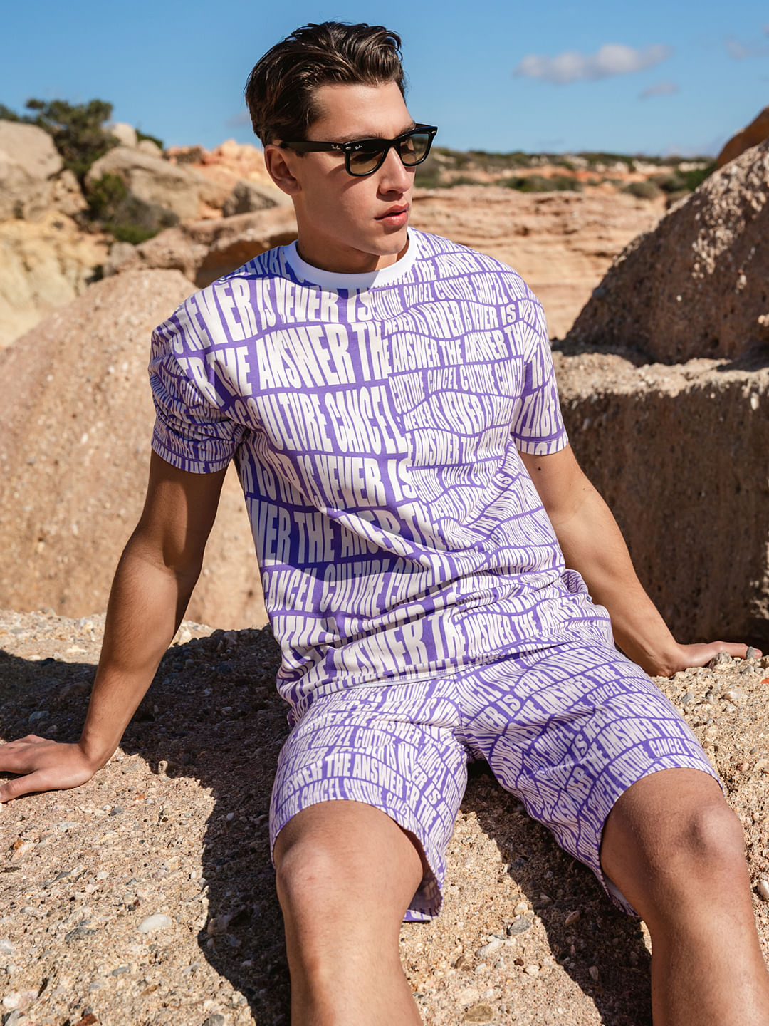 Purple Typographic Print Crew Neck T-shirt