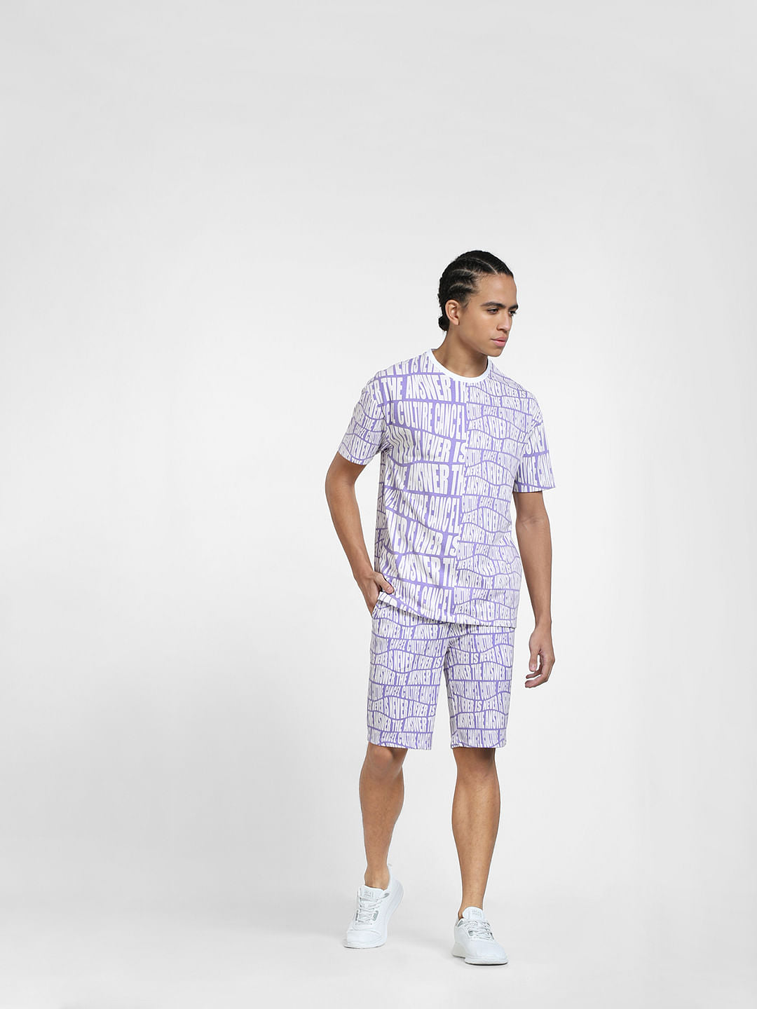 Purple Typographic Print Crew Neck T-shirt