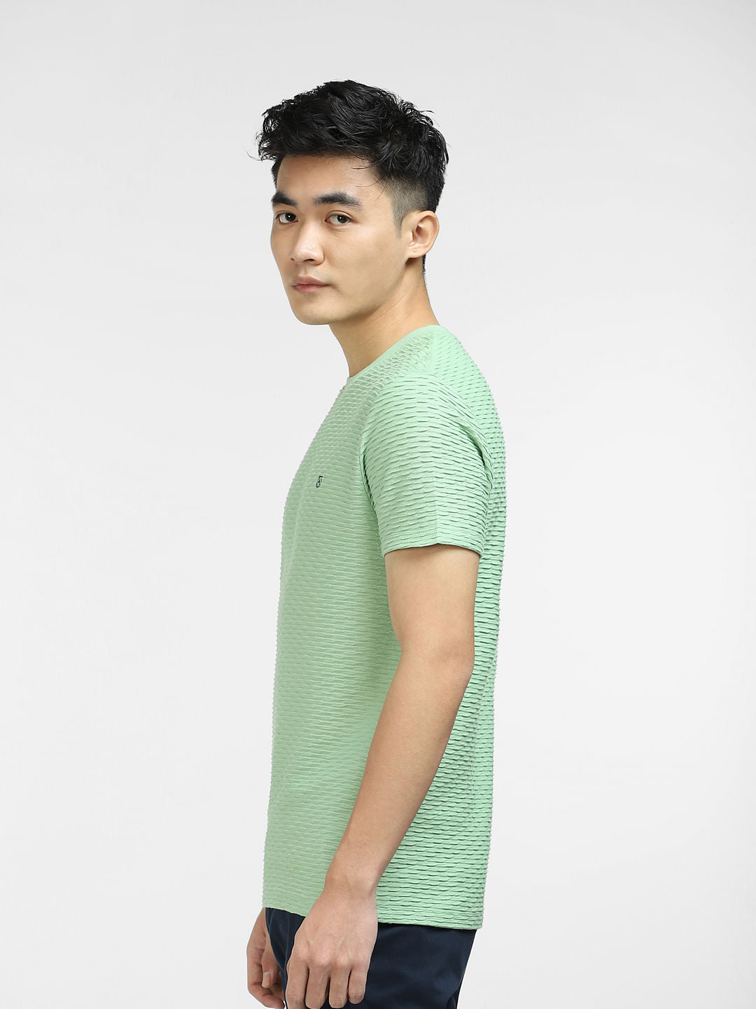 Green Self-Design Crew Neck T-shirt