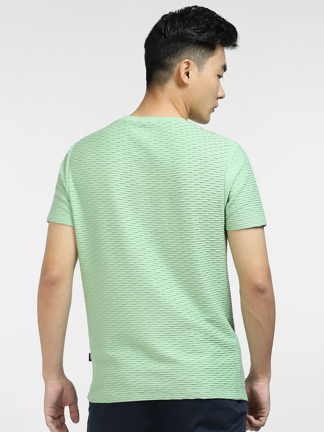 Green Self-Design Crew Neck T-shirt