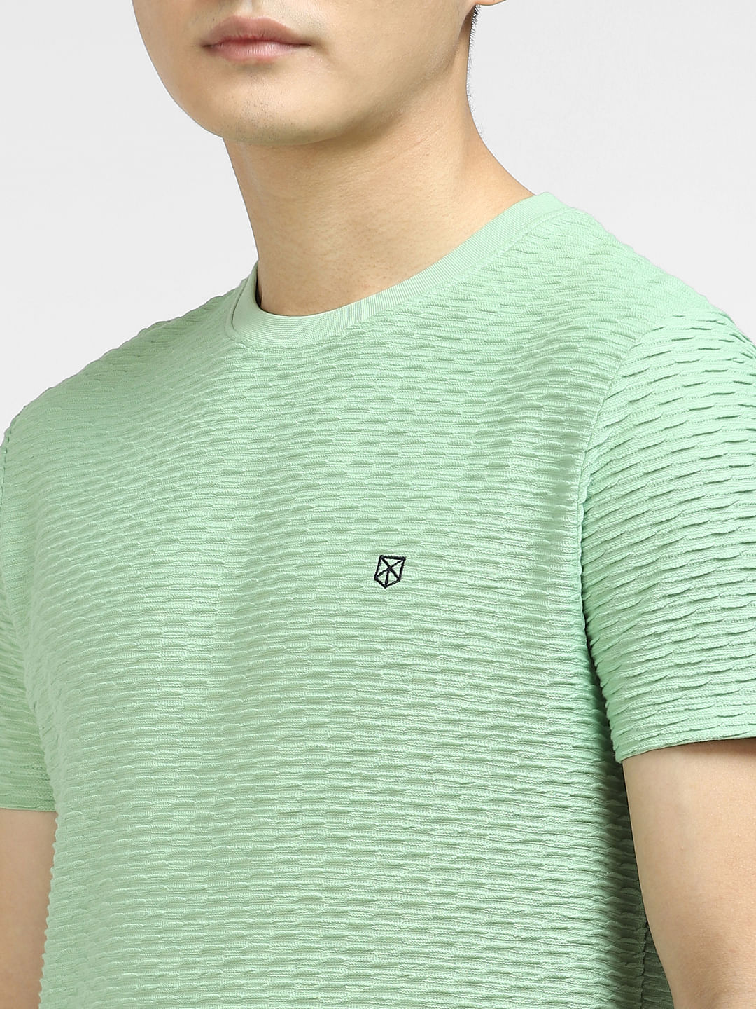 Green Self-Design Crew Neck T-shirt