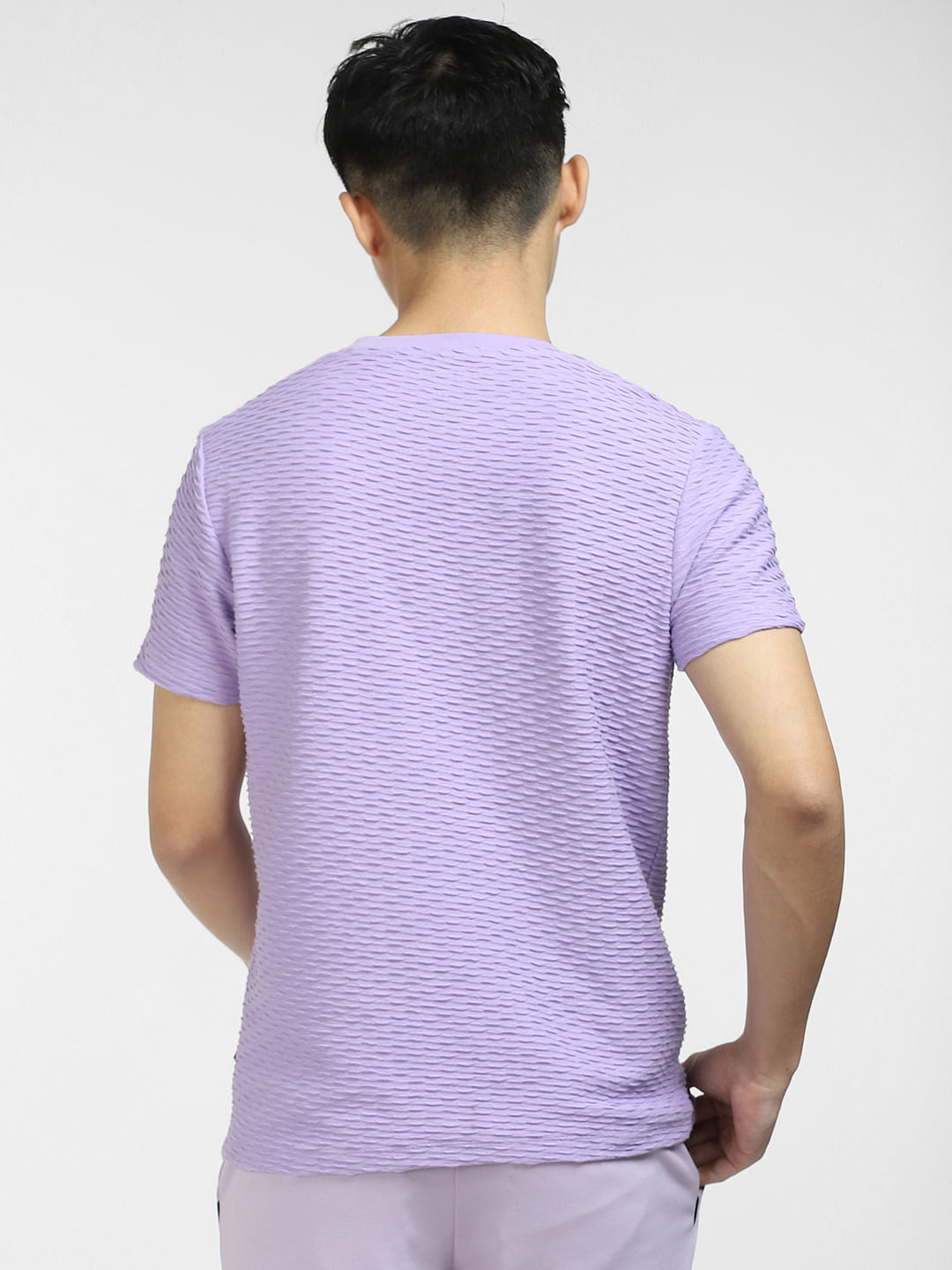 Purple Self-Design Crew Neck T-shirt