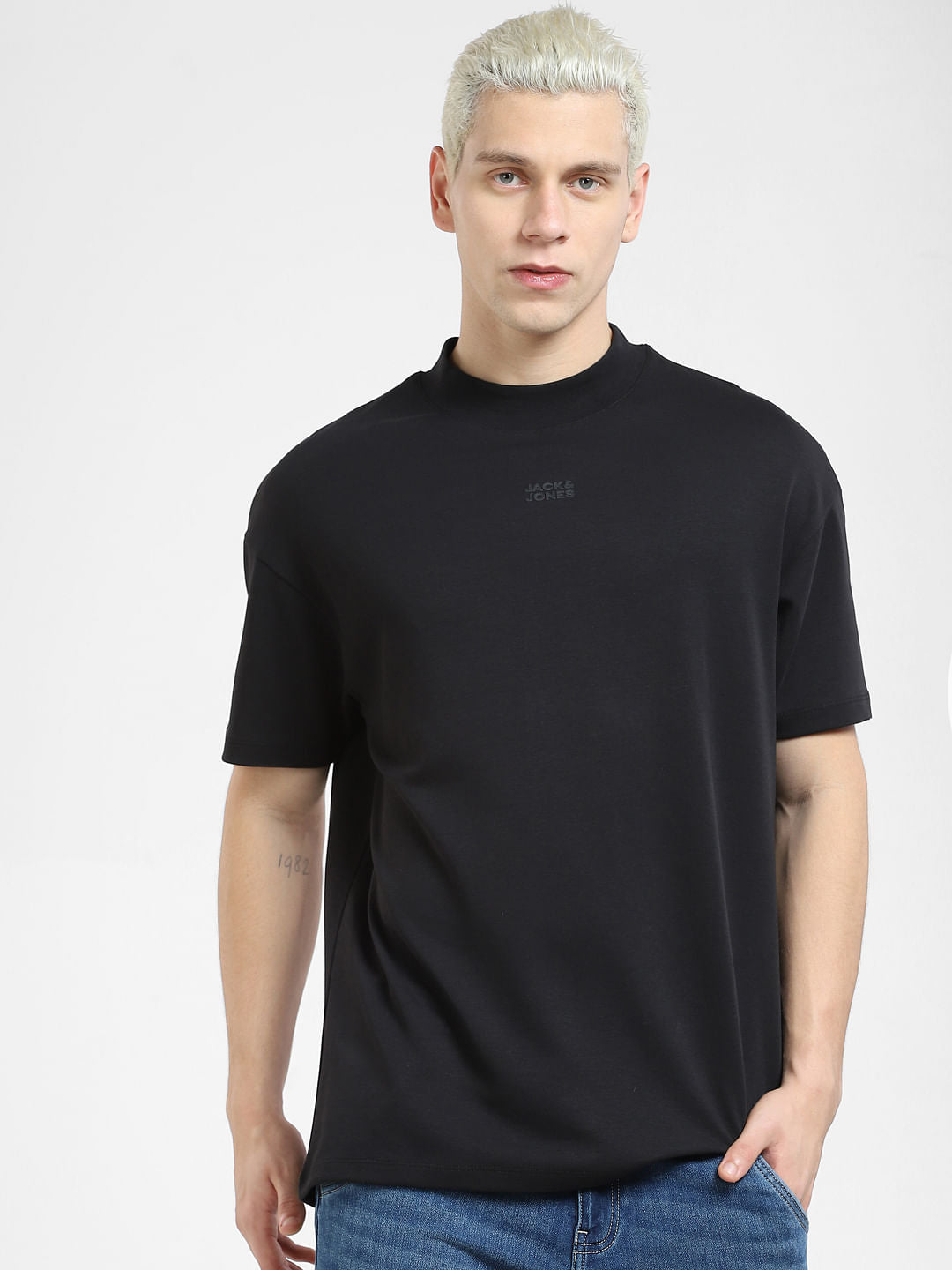 Black High Neck Boxy Fit T-shirt