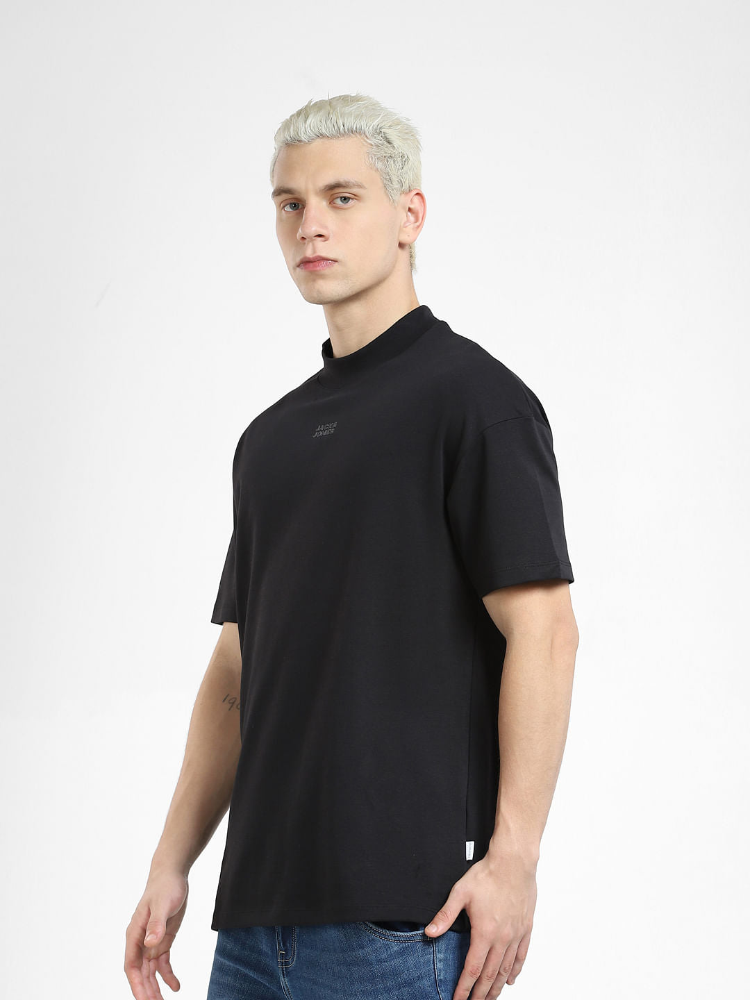 Black High Neck Boxy Fit T-shirt