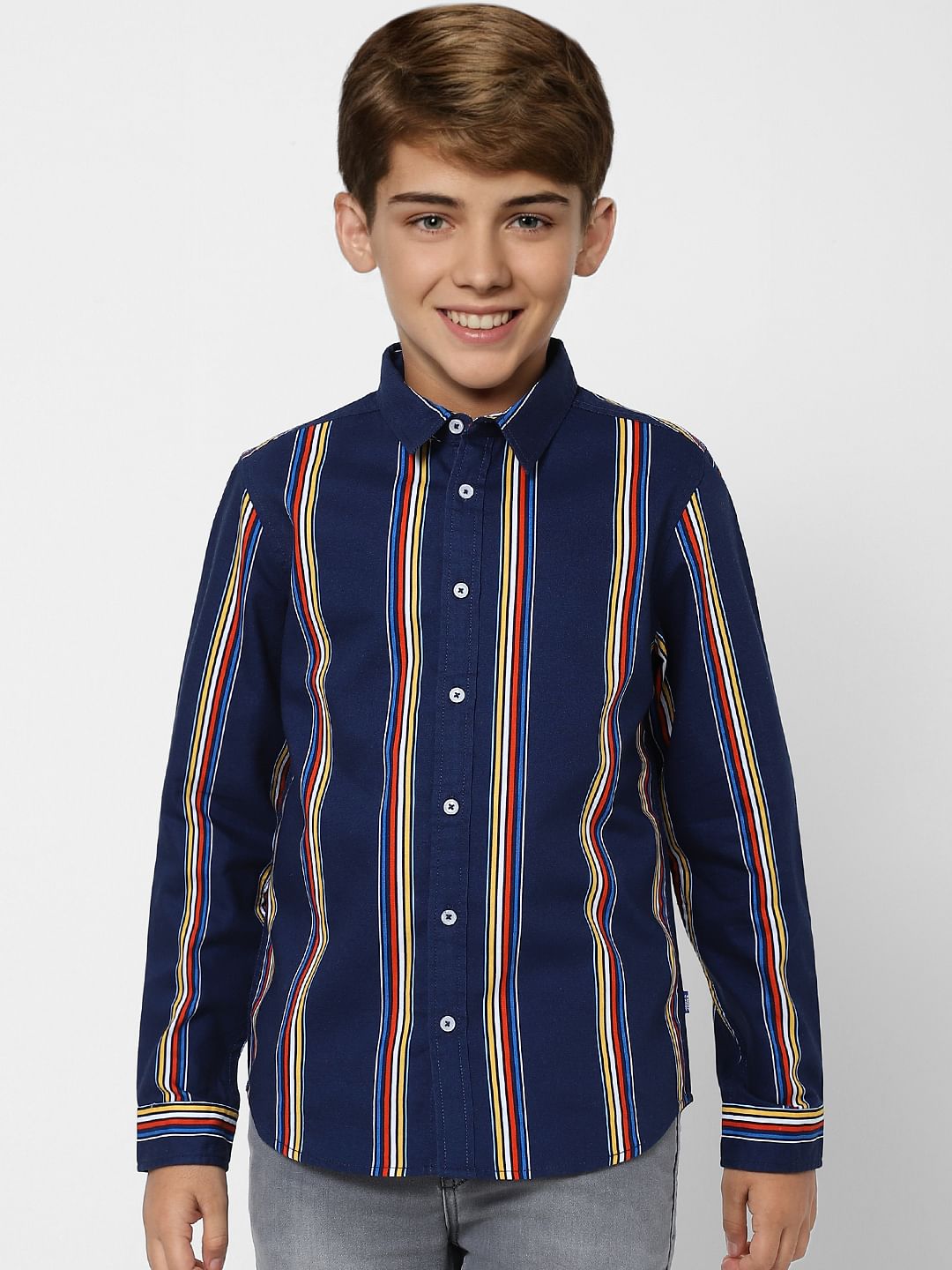 Boys Blue Striped Full Sleeves Shirt