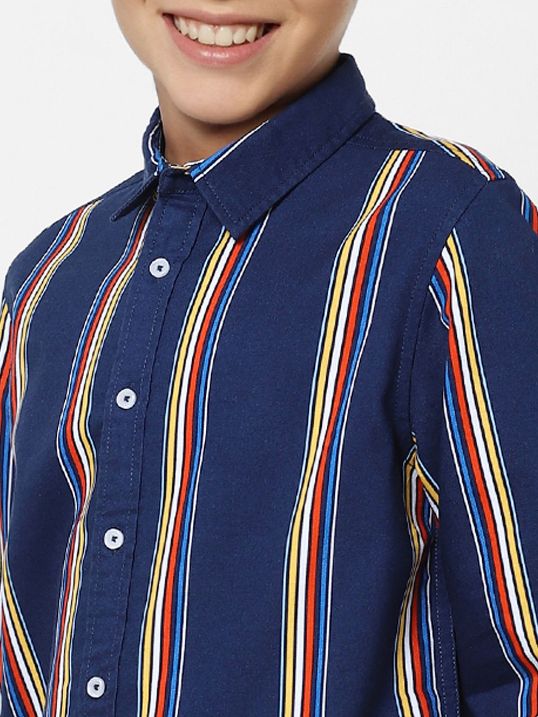 Boys Blue Striped Full Sleeves Shirt
