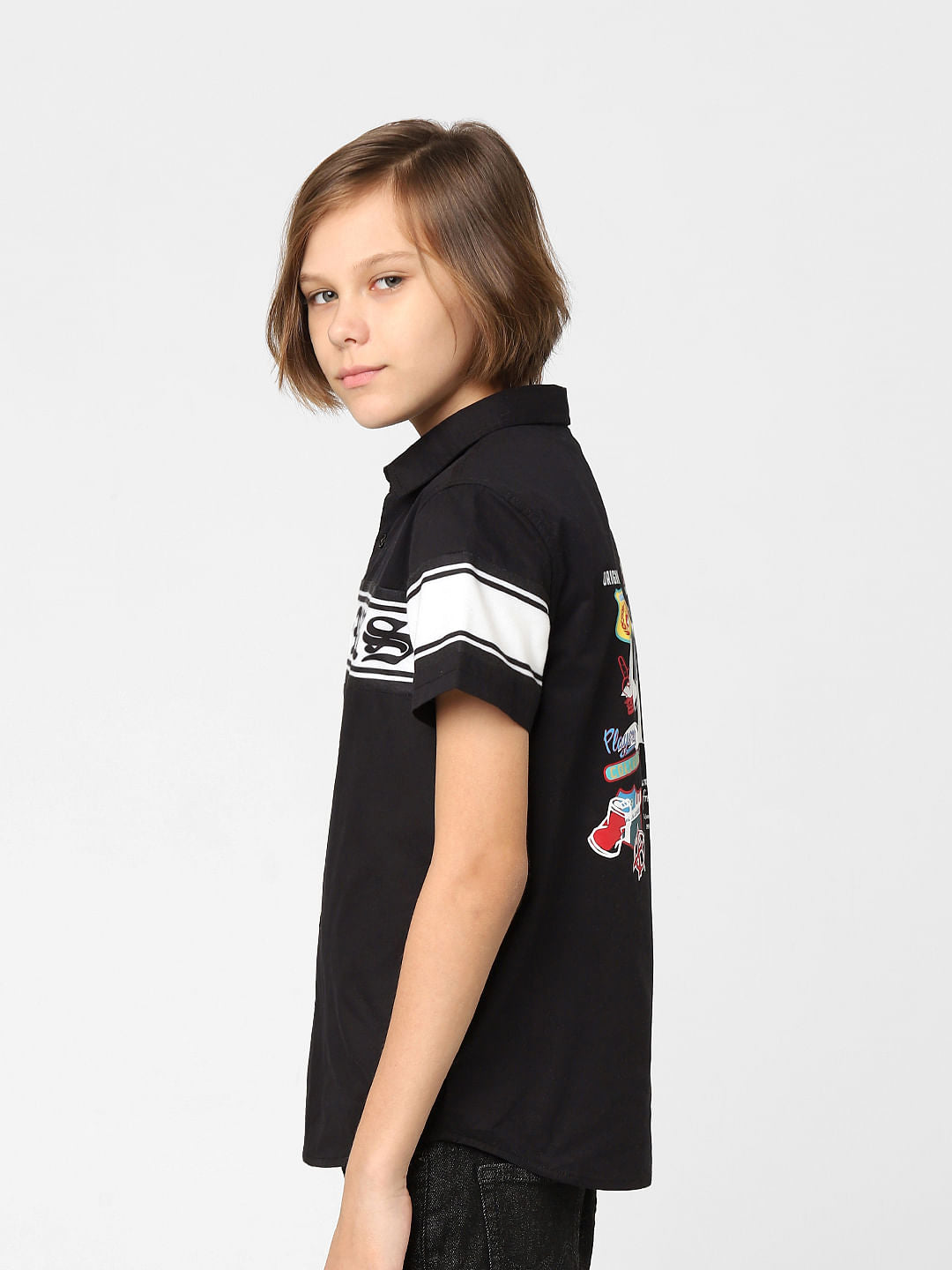 Boys Black Printed Full Sleeves Shirt