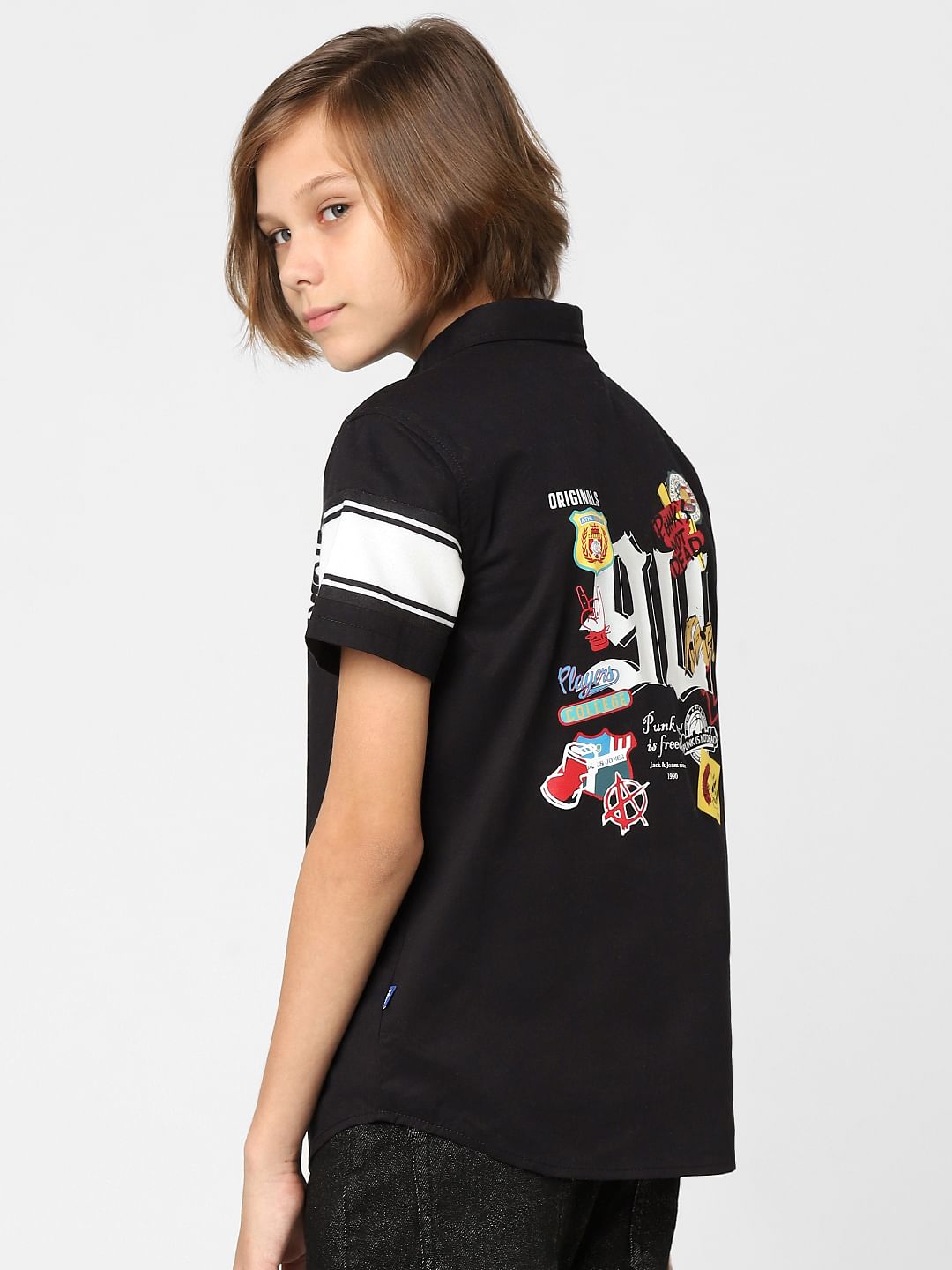 Boys Black Printed Full Sleeves Shirt