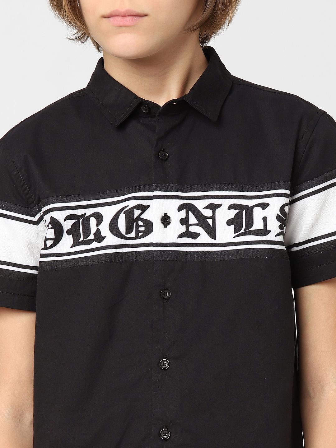 Boys Black Printed Full Sleeves Shirt