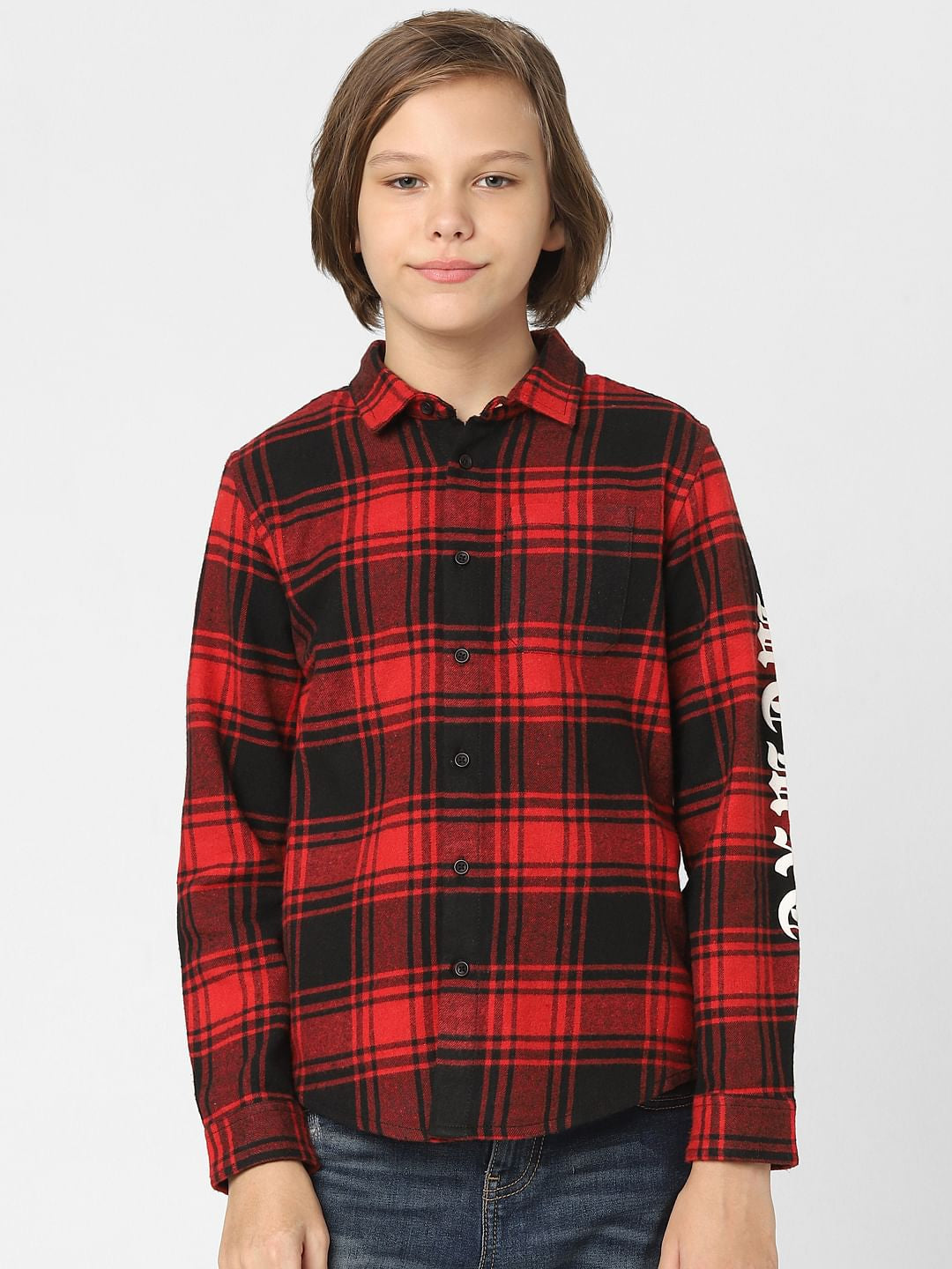 Boys Red Check Full Sleeves Shirt