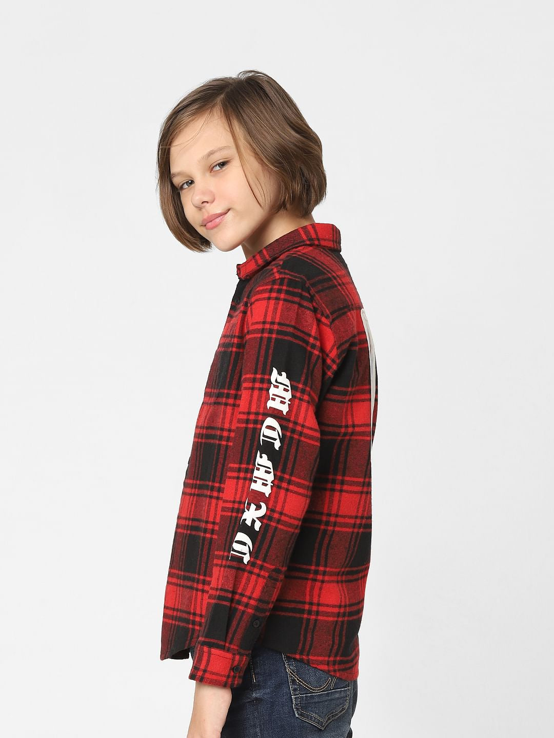 Boys Red Check Full Sleeves Shirt