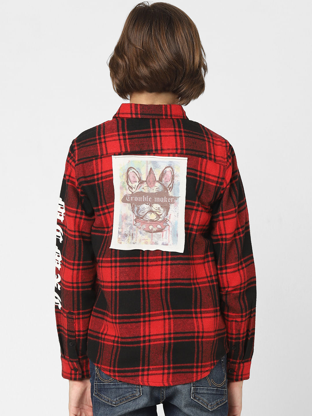 Boys Red Check Full Sleeves Shirt