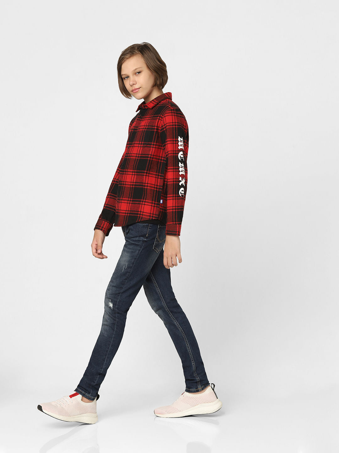 Boys Red Check Full Sleeves Shirt