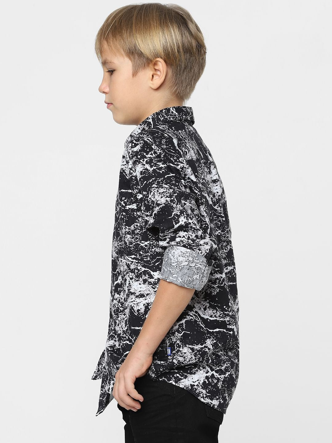 Boys Black All Over Print Full Sleeves Shirt