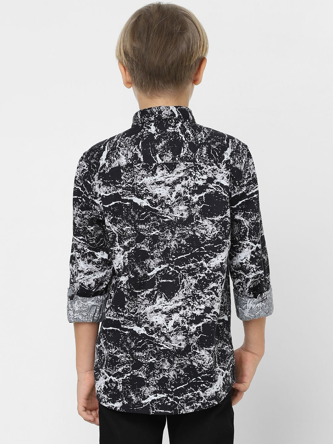 Boys Black All Over Print Full Sleeves Shirt
