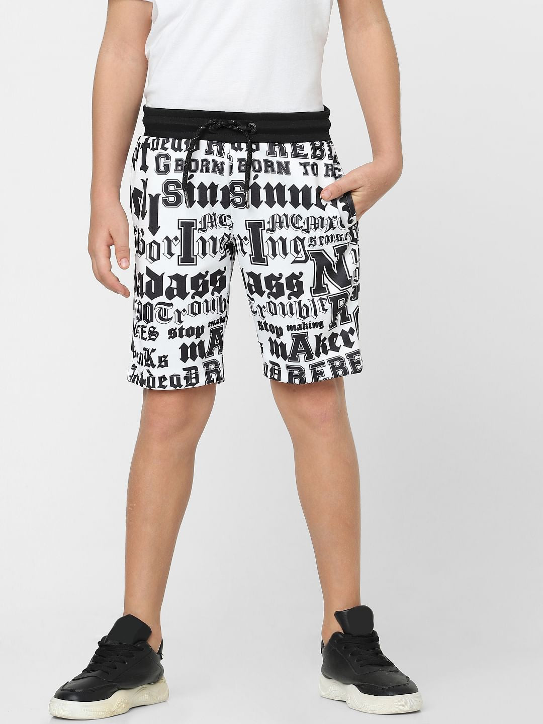 Boys White Typographic Print Co-ord Sweatshorts