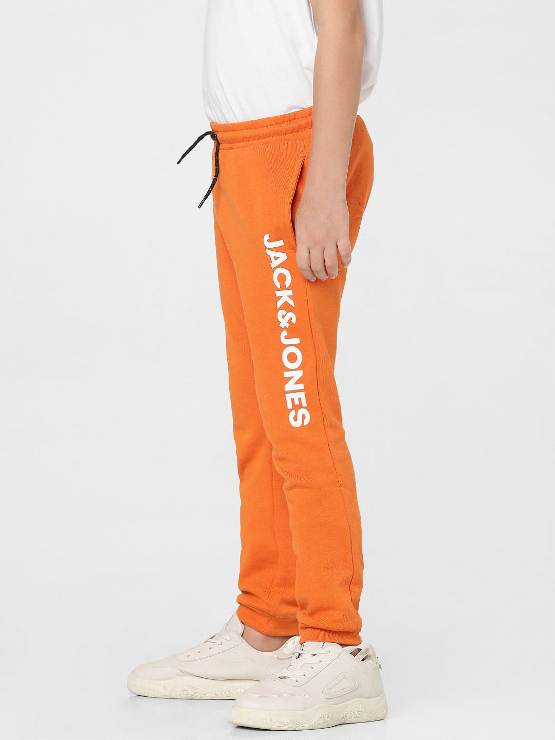 Boys Orange Mid Rise Logo Print Sweatpants