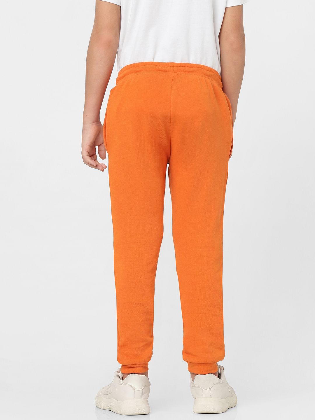 Boys Orange Mid Rise Logo Print Sweatpants