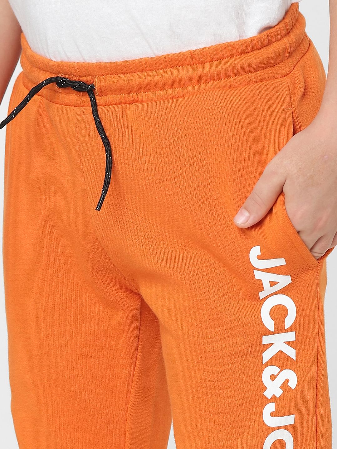 Boys Orange Mid Rise Logo Print Sweatpants