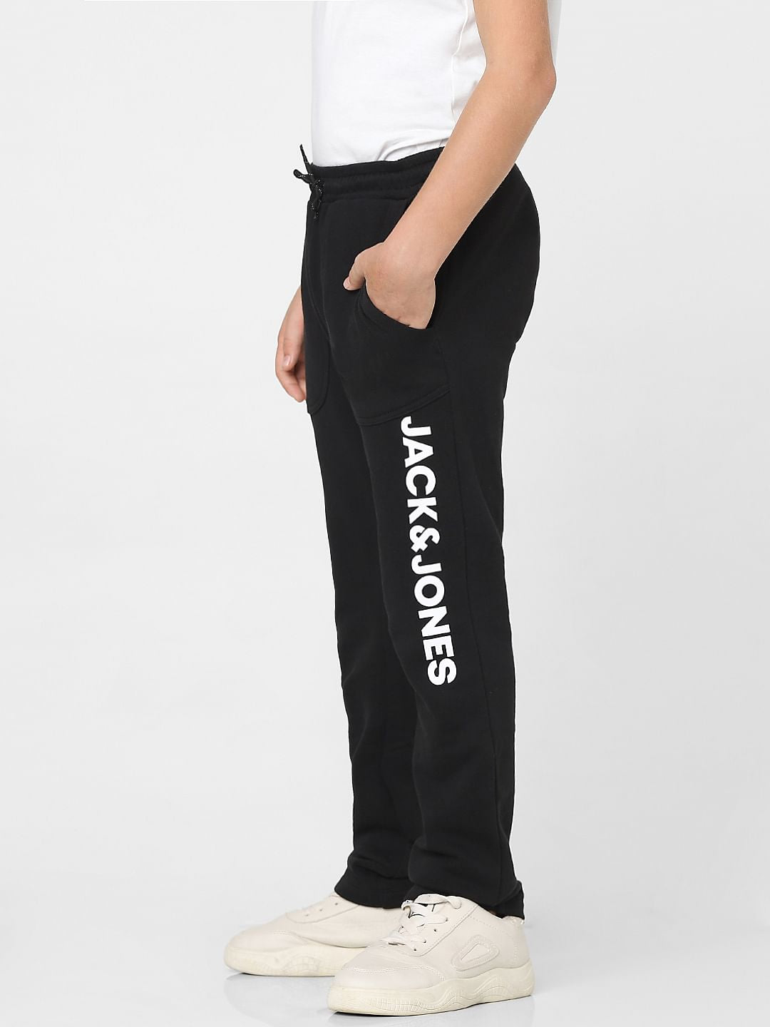 Boys Black Mid Rise Logo Print Sweatpants