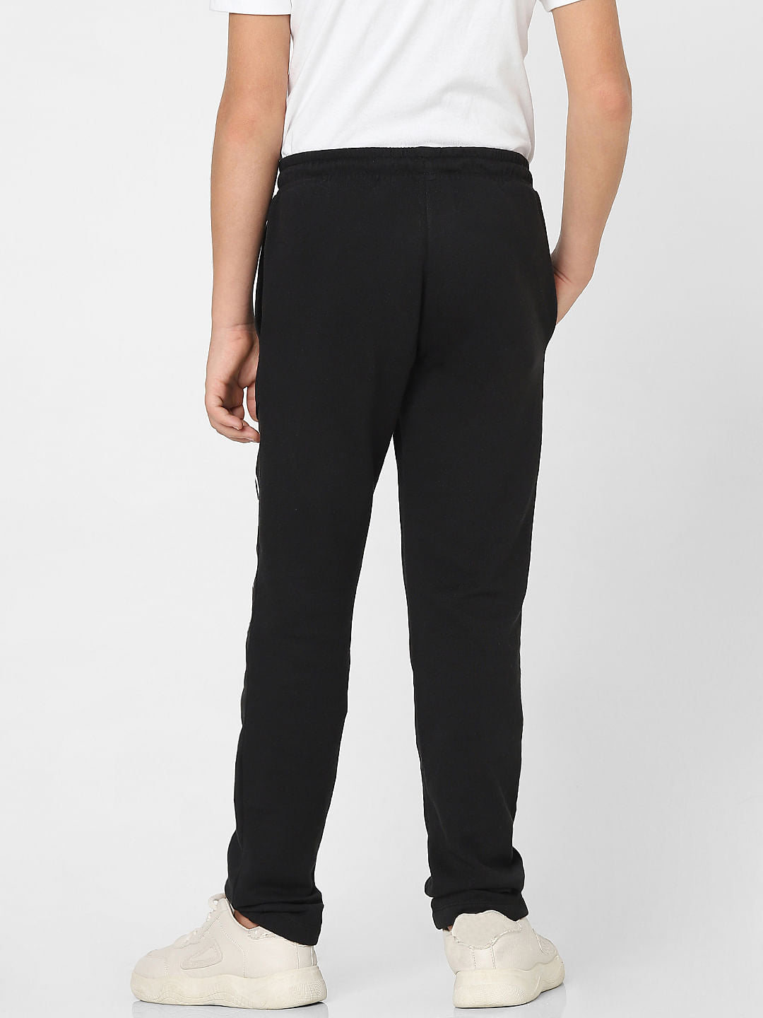 Boys Black Mid Rise Logo Print Sweatpants
