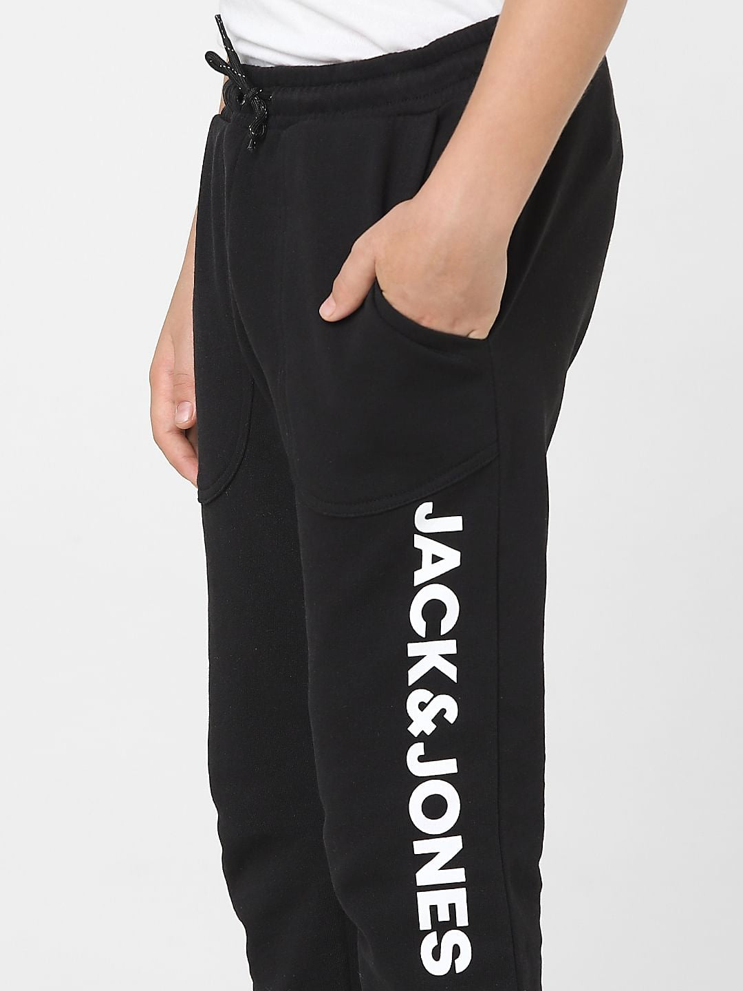 Boys Black Mid Rise Logo Print Sweatpants
