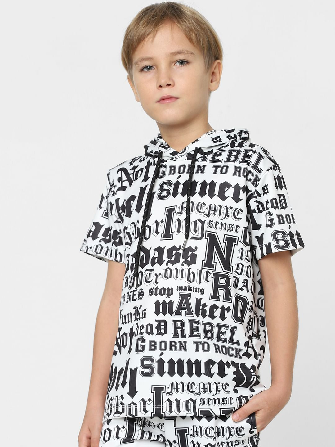 Boys White Typographic Print Co-ord Sweatshirt