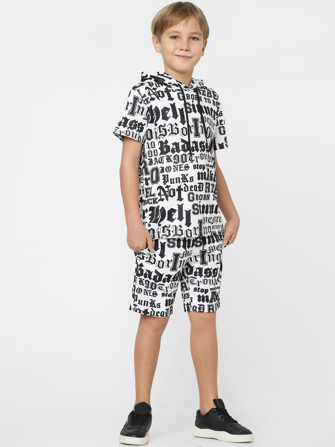 Boys White Typographic Print Co-ord Sweatshirt