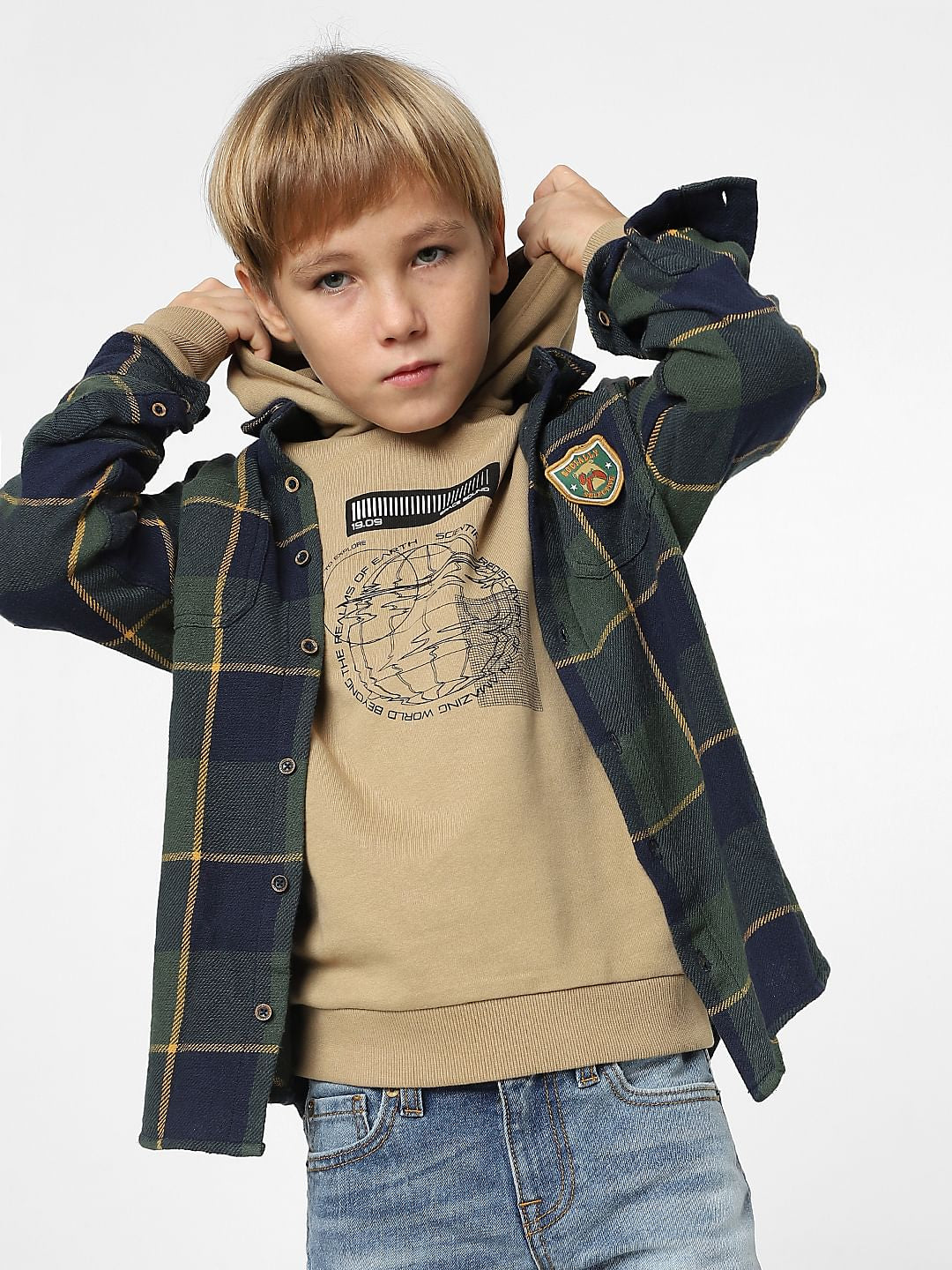 Boys Brown Graphic Print Hooded Sweatshirt