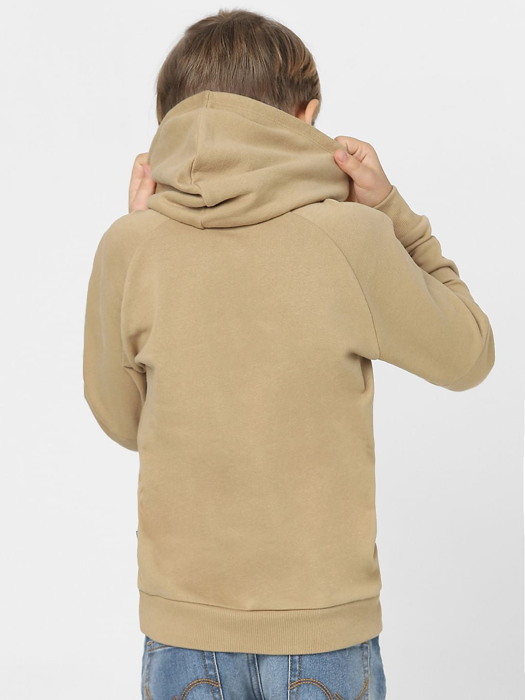 Boys Brown Graphic Print Hooded Sweatshirt